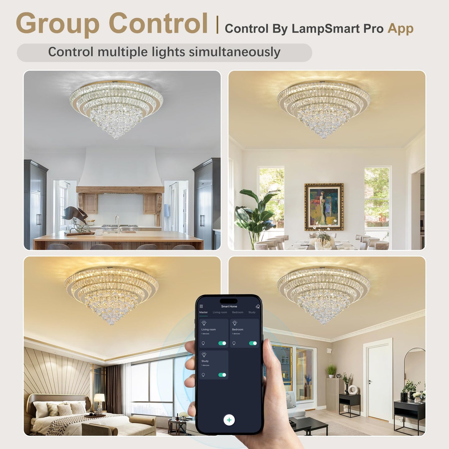 COCOSTAR 24" Crystal Chandeliers, Flush Mount Chandelier LED Ceiling Light, Modern Crystal Raindrop Chandeliers for Dining Room, Living Room, Bedroom