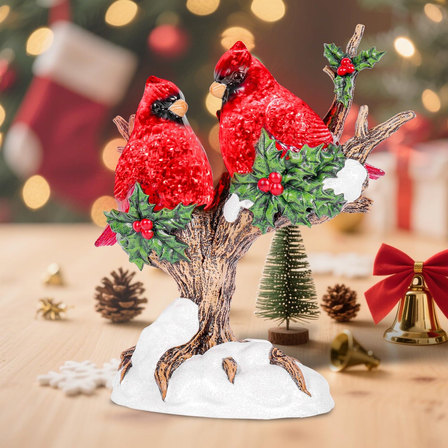 9.8 inch Christmas Snow Globes Cardinal with Music 6H Timer USB and Battery Powered Lighted Glitter Water Lantern Cardinal Snow Globe for Christmas Festival Decoration Gifts