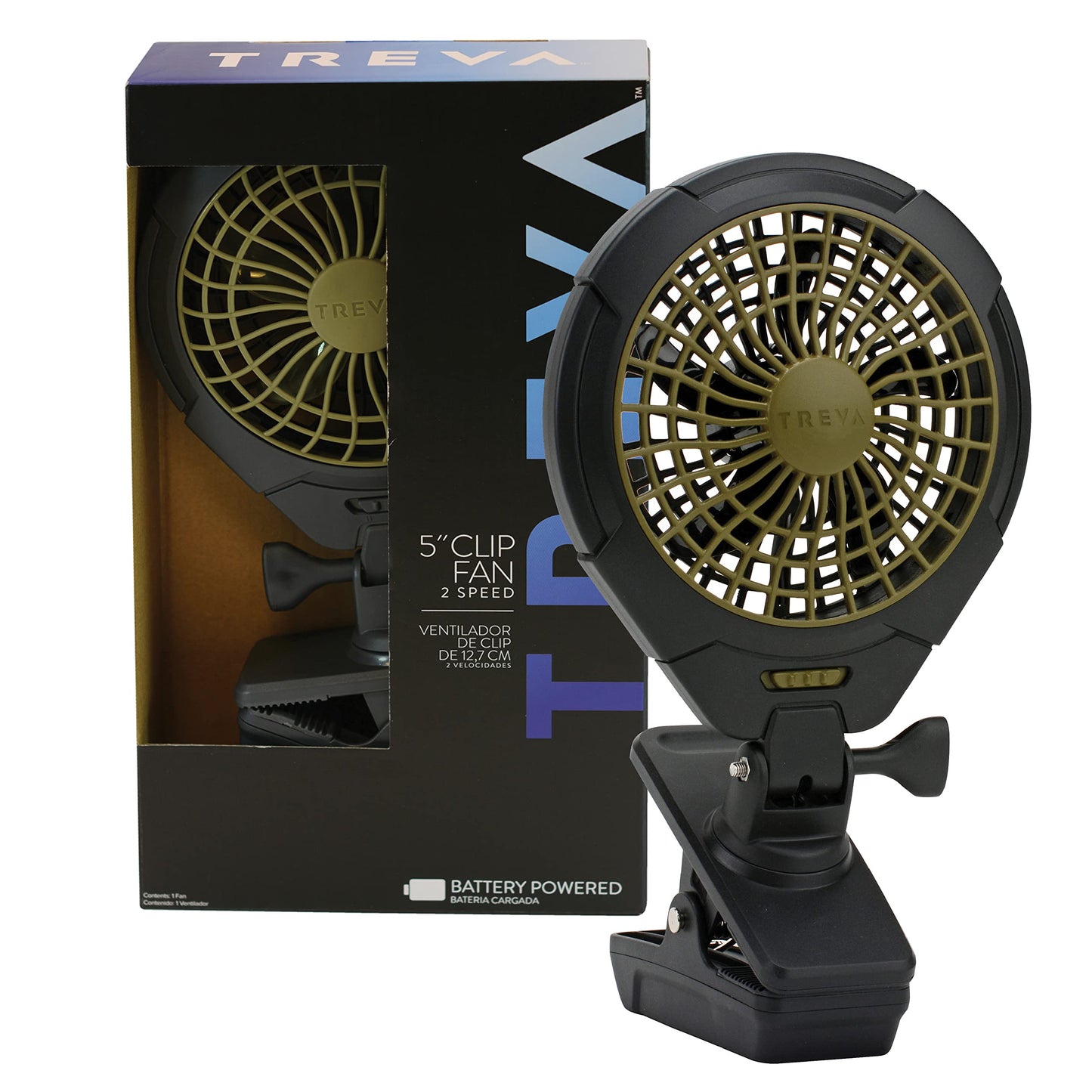 Treva 5 Inch Battery Powered Clip Slim and Portable Cooling Fan with Clamp for Travel, Outdoor,Camping, Car, Office Desk, Baby Stroller - Multi-Directional Rotating and Adjustable Head (2 Pack)