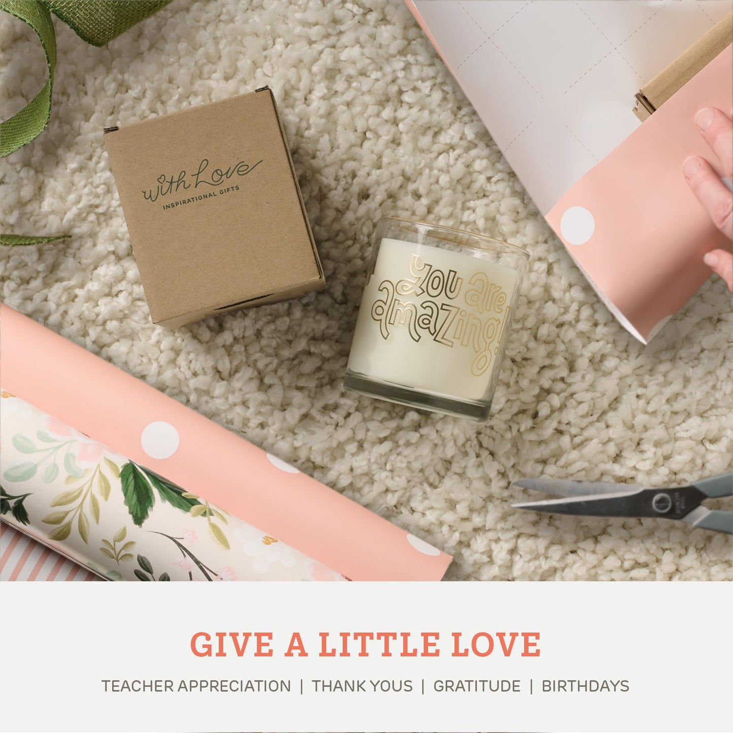 With Love Driftwood & Sea Salt Scented Candle, Soy Wax, Pure Essential Oils, You are Amazing Sentiment, Friendship Gifts, White and Gold Design Glass Jar, 40 Hours Burn Time
