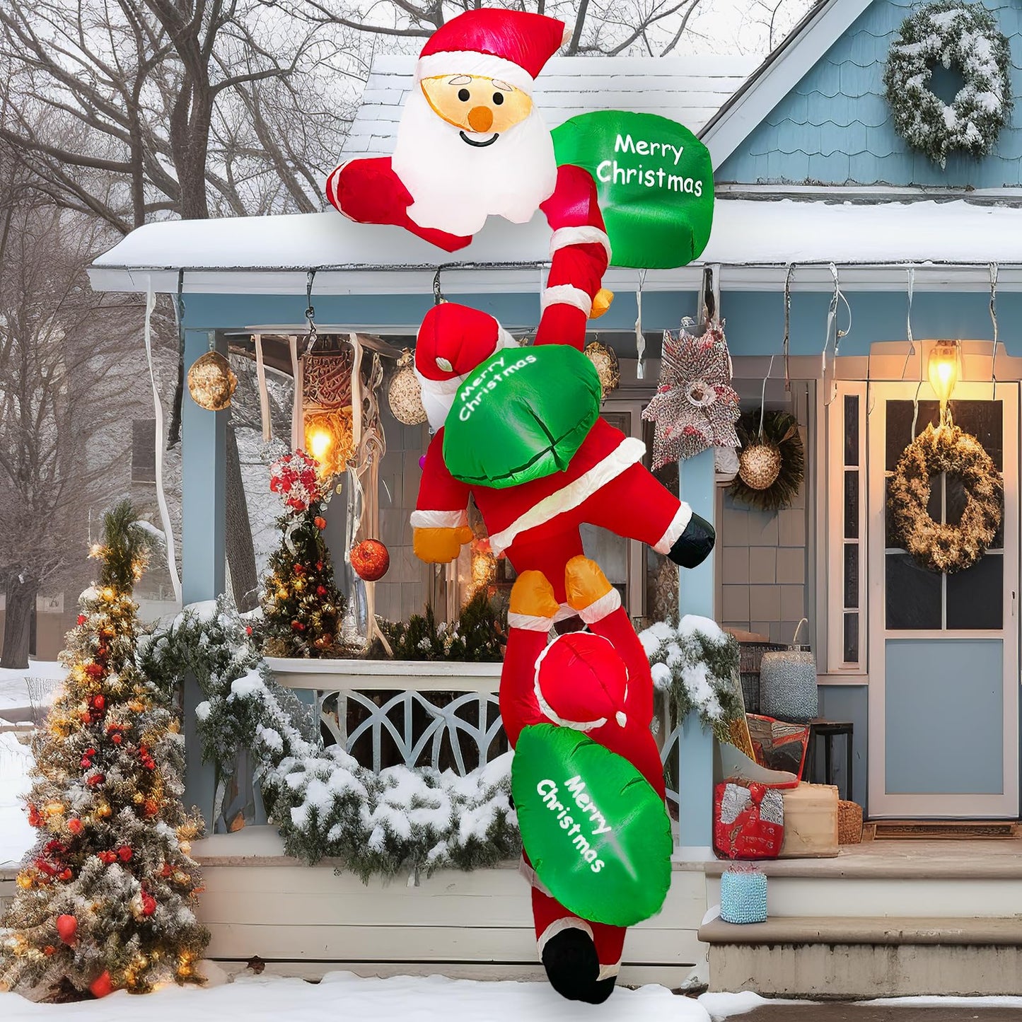 OurWarm 8FT Christmas Inflatables Outdoor Decorations, Climbing Santa Inflatable with Suction Cups, Christmas Blow Up Yard Decor with Built-in LEDs Funny Christmas Inflatable for Outside Window Roof