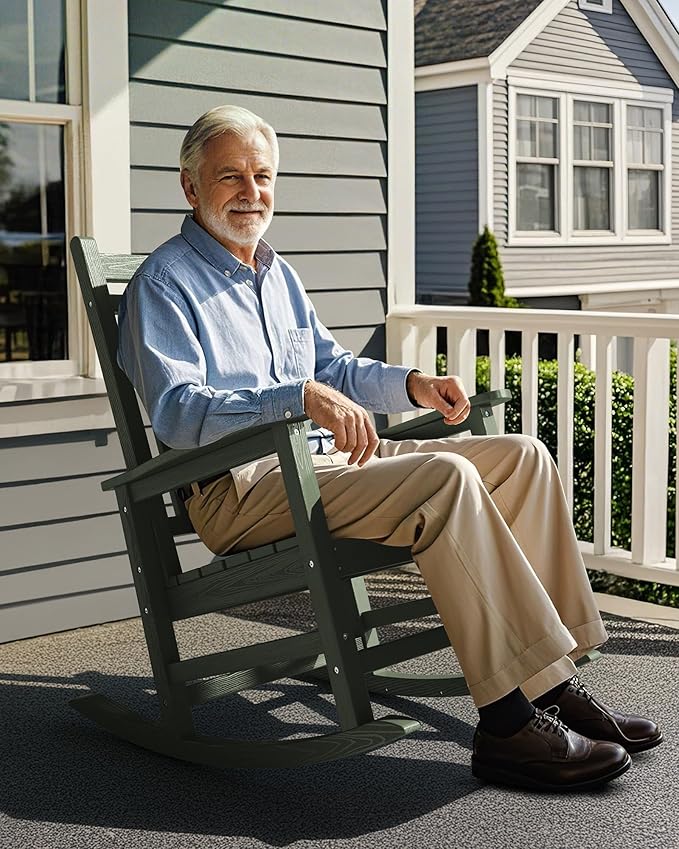 SEWALL HDPE Rocking Chair, Oversized Outdoor Rocking Chair for Adults, Patio Rocker for Porch, Avocado Green