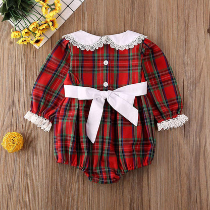 Baby Girl Christmas Dress Matching Newborn Girl Bodysuit Plaid Lace Princess Skirt Family Clothing (Romper/Long Sleeve, 12-18 Months)