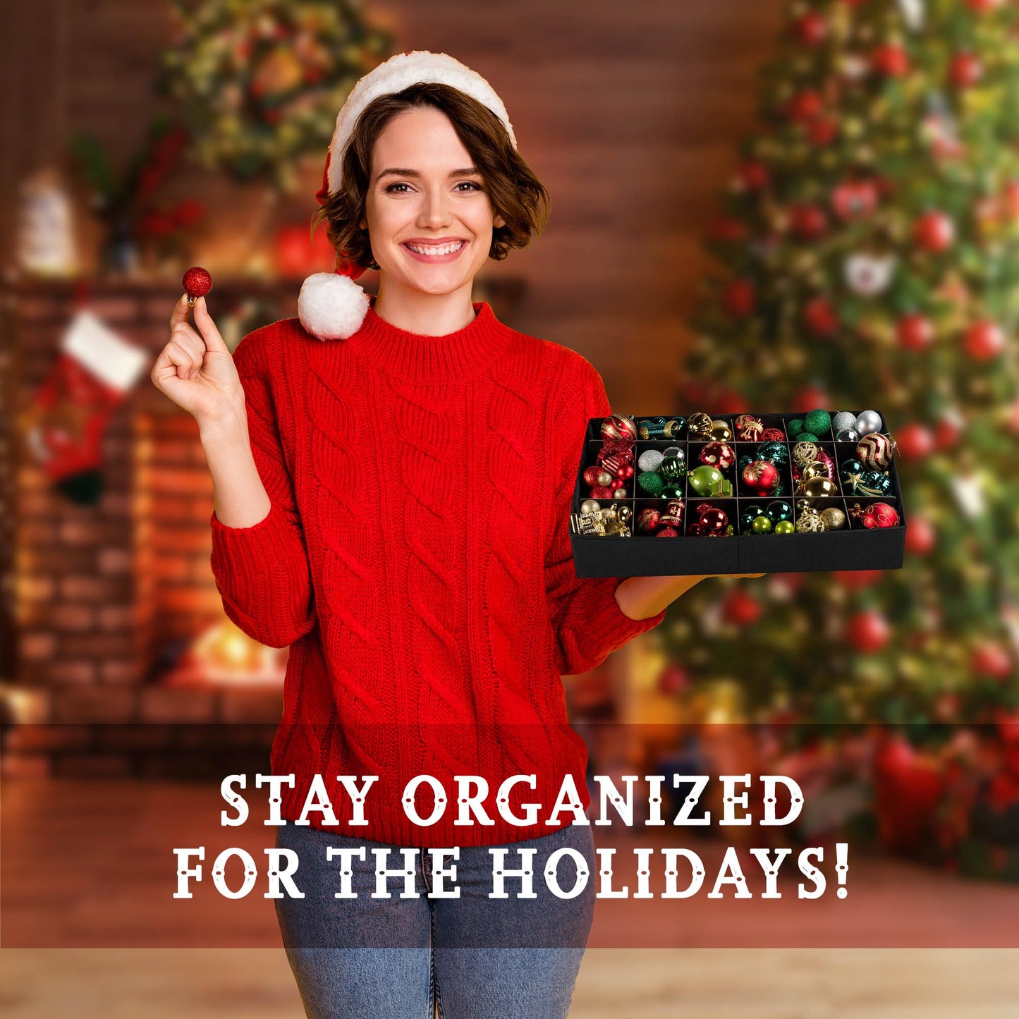 HOLDN’ STORAGE Christmas Ornament Storage Box with Dividers, Holds 72 Ornaments (3 Inch), Large Ball Storage Container with 3 Removable Trays, Durable and Portable - Gray