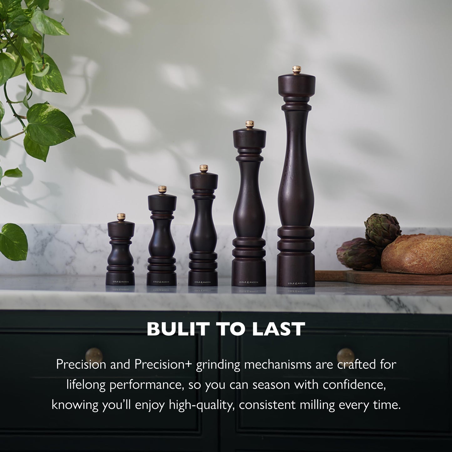 Cole & Mason London Refillable Spice Mill - Kitchen & Home Accessory - Salt & Pepper Grinder Set - Salt Mill with Ceramic Mechanism - Pepper Mill with Carbon Steel Mechanism - 8", Chocolate Wood