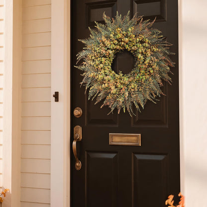 26" Fall Wreath for Front Door - Large Artificial Eucalyptus and Fake Ferns Leaves Outdoor Wreath for Porch, Window,Farmhouse,Home,Thanksgiving Day Harvest Festival Autumn Decor