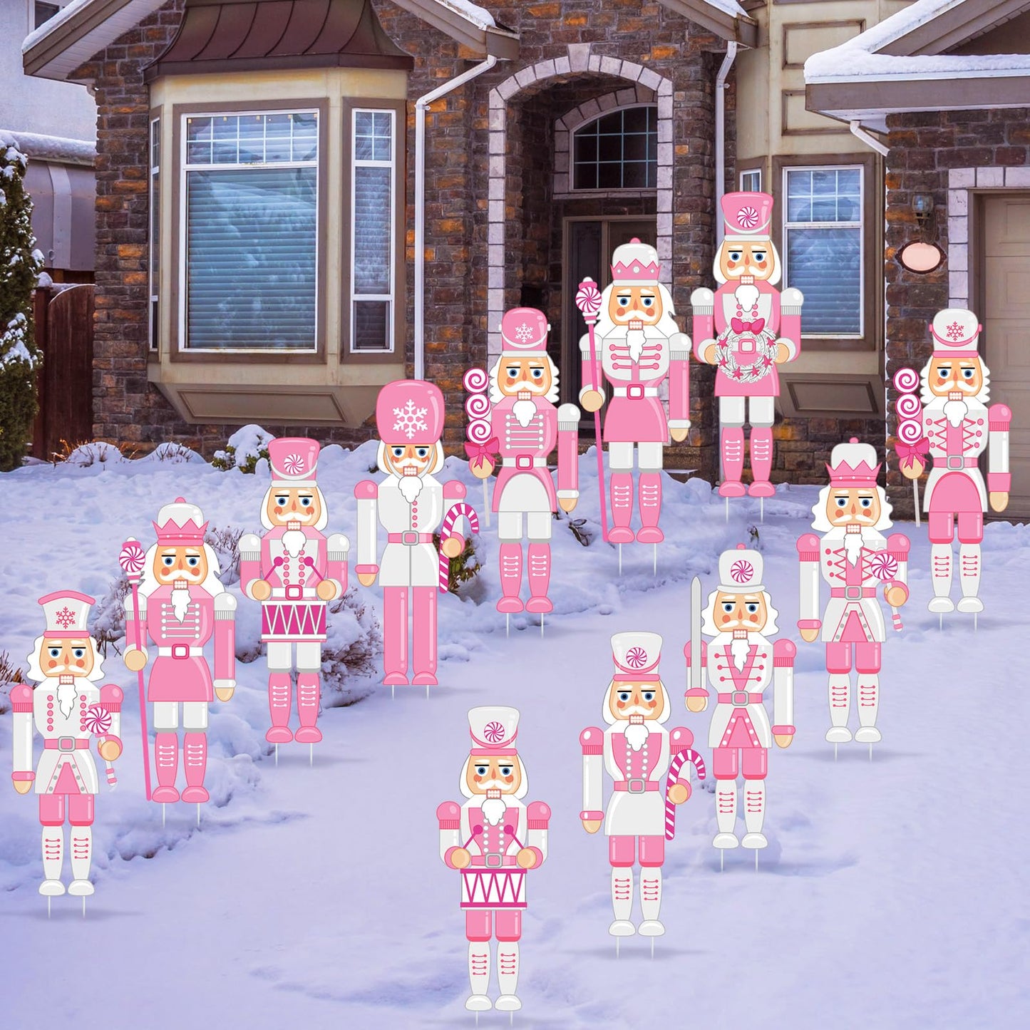 Amyhill 12 Pcs Pink Christmas Nutcracker Yard Sign Outdoor Christmas Yard Decor with Stakes Holiday Xmas Nutcracker Sign Cute Xmas Outside Lawn Decor for Outdoor Porch Garden Pathway Party