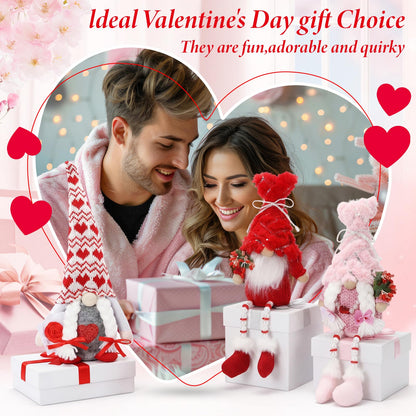 Sumind 3 Pcs Valentines Day Gnome Decorations Valentines Red Gnome Plush Gifts with Long Legs Pink Red Table Sitting Decorations Romantic Gift for Her Him Home Office Decoration