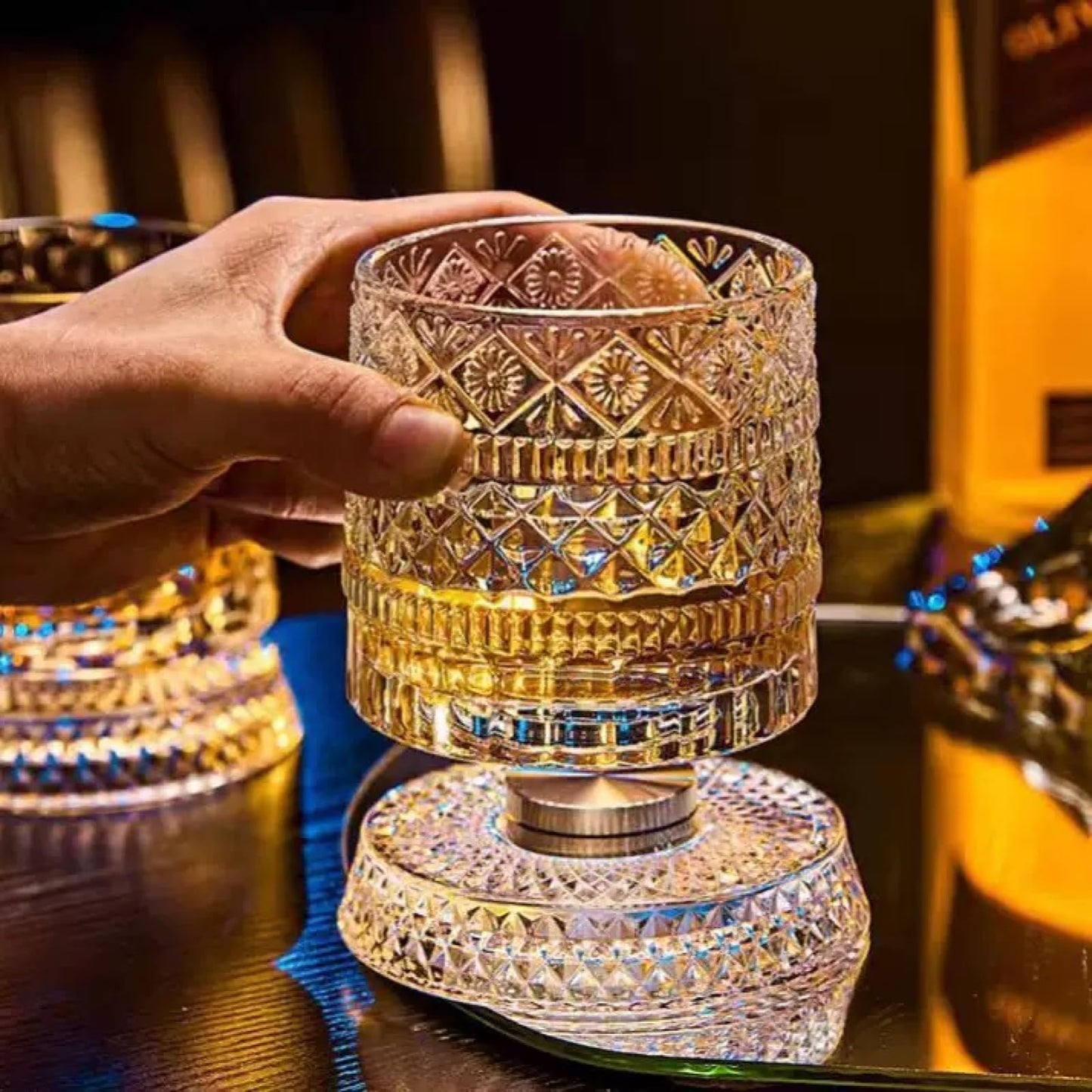ZFMF Whiskey Glass 360-Degree Rotating Base Classic Cocktail Glass, Suitable For Bourbon And Scotch Whiskey, Tilt-Proof Stress Relief Barware, Ideal Gift For Men, Fathers, Husbands, And Grandfathers
