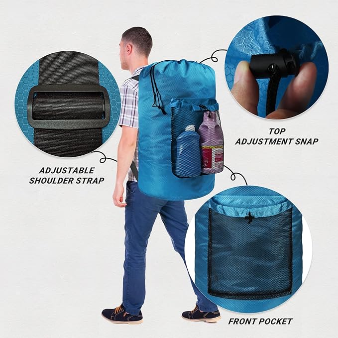 Laundry Bag with Shoulder Straps and Mesh Pocket Laundry Backpack Large