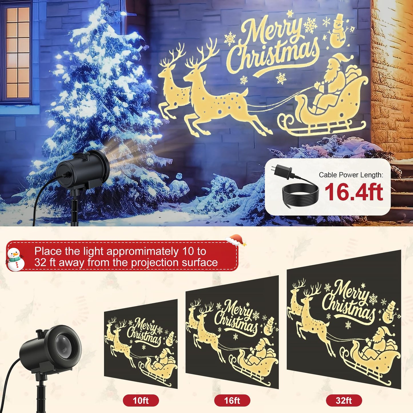 12 in 1 Christmas Projector Lights Outdoor,3D Dynamic Christmas Decorations Indoor,Clearer Santa Sleigh HD Patterns Holiday Lights,Waterproof for Window Wall Yard Holiday Decor