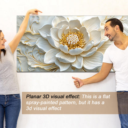 SSNEEKNDG White Floral Wall Art for Living Room Gold Flower Picture Large Botanical Artwork for Bedroom Office Canvas Prints Ready to Hang 20"x40"