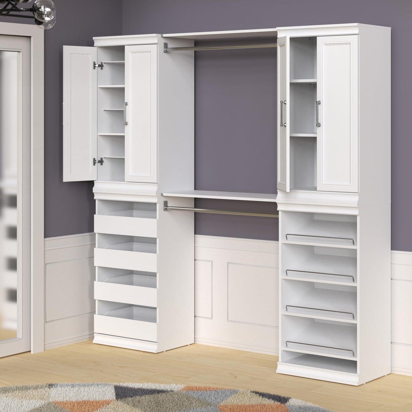 ClosetMaid Modular Storage 68.76-78.78-inch W 4-Drawer 19-Shelf Wood Closet System with Doors, White