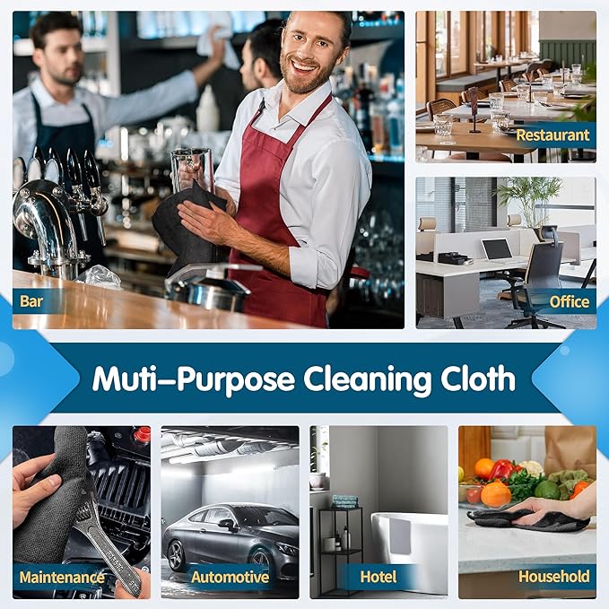 FIXSMITH Black Microfiber Cleaning Cloth -Pack of 8, Highly Absorbent Cleaning