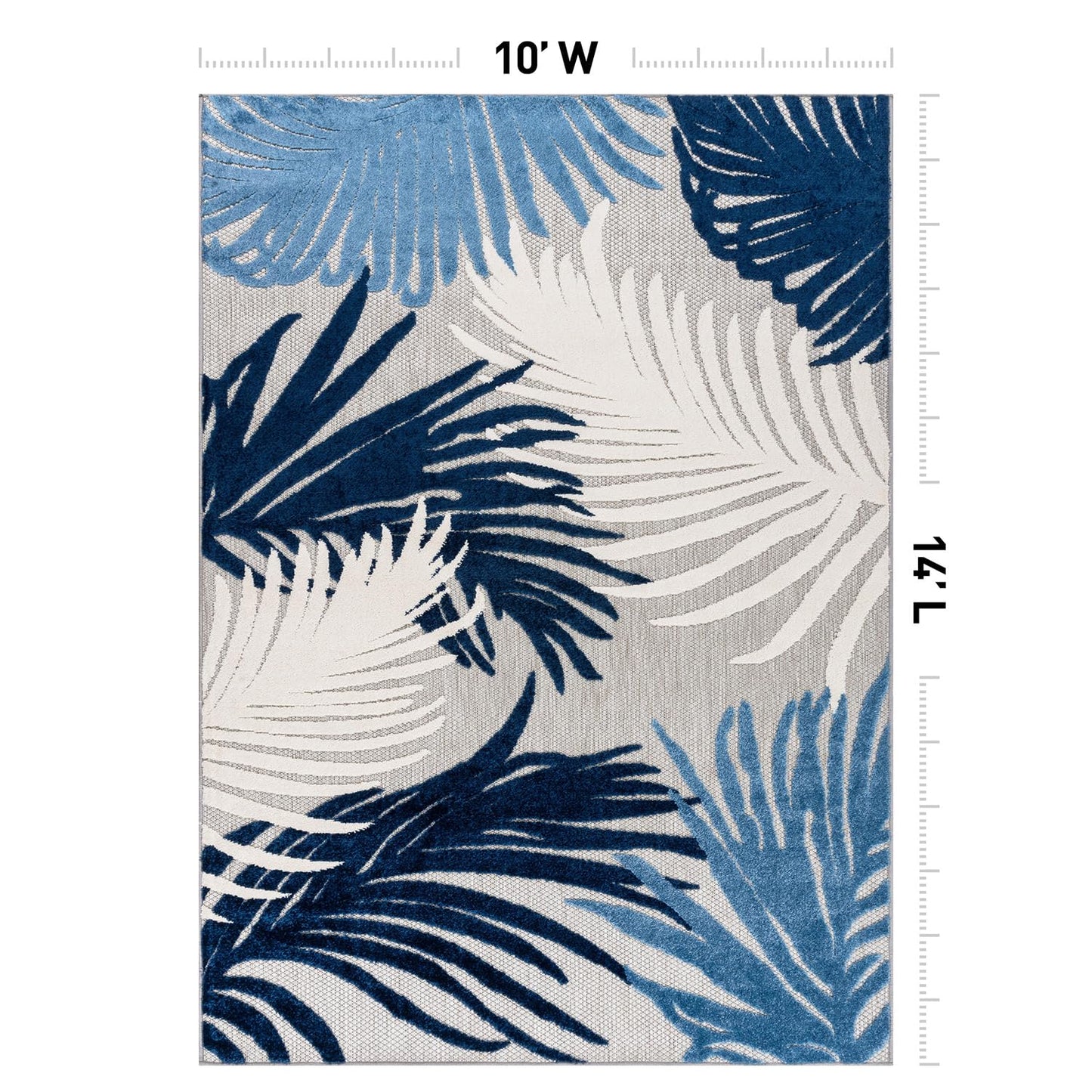 Rugshop Navy Lucca Contemporary Floral Indoor/Outdoor Area Rug Durable Polypropylene, Weather Resistant, Easy to Clean for Backyard, Deck and Outdoor Lounge 10' x 14'