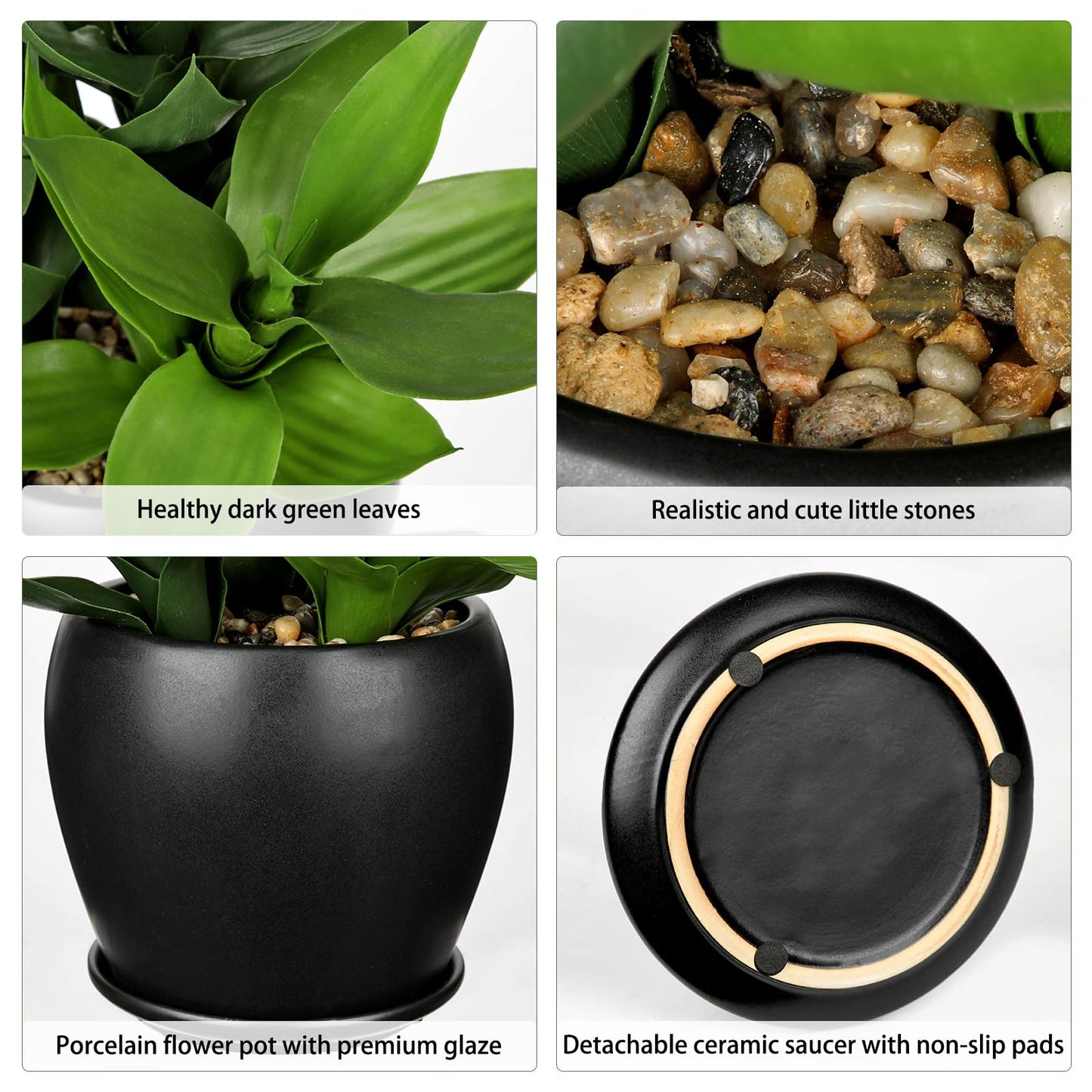 17.7" Tall Artificial Bamboo Plants Indoor Fake Plant in Black Ceramic Pot, Faux Potted Plant Silk Plants for Home Decor Indoor, Desk, Shelf, Tabletop, Office, Living Room, Entryway, Bathroom Decor