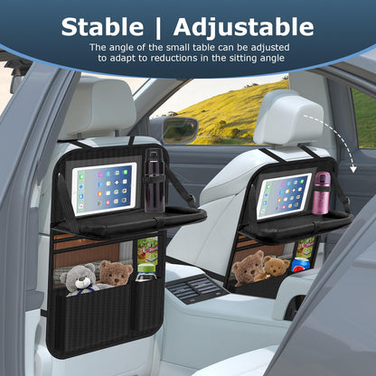 Oneyus Car Seat Organiser, Car Organiser Large Car Organiser Back Seat for Kids Multifunctional Waterproof Car Back Seat Organiser with Folding Table, Tablet Pockets and Many Pockets