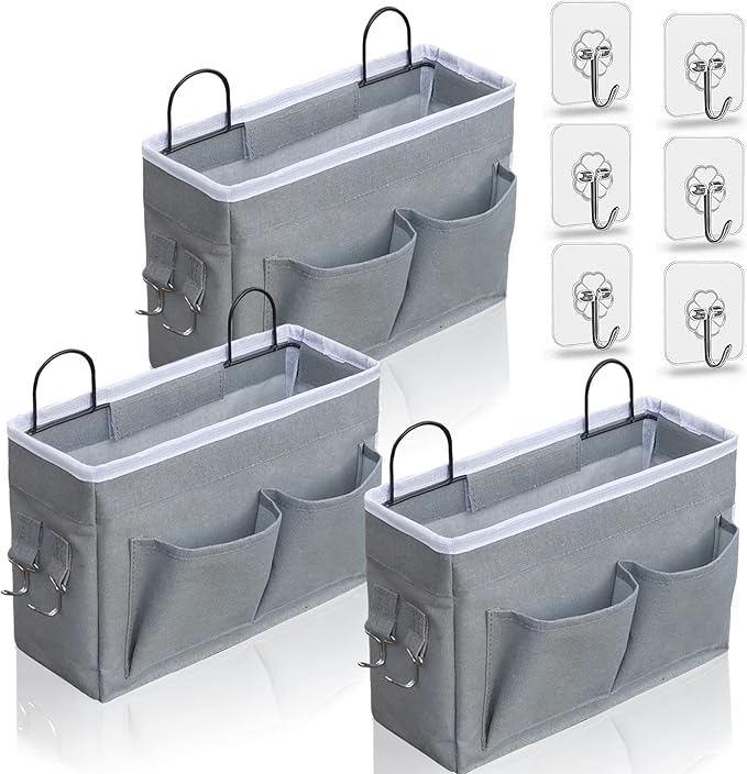 3pcs Middle Wall Hanging Organizer Bag, Linen Fabric Door Hanging Storage Basket