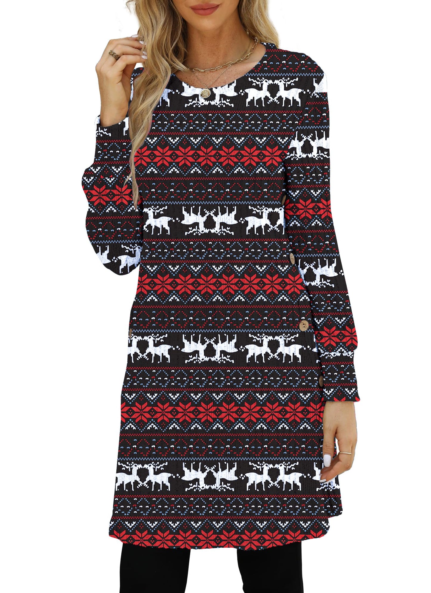 Kikibell Christmas Reindeer Long Sleeve Dress Ugly Christmas Sweater for Women Christmas Dresses for Women Plus Size Winter Dresses