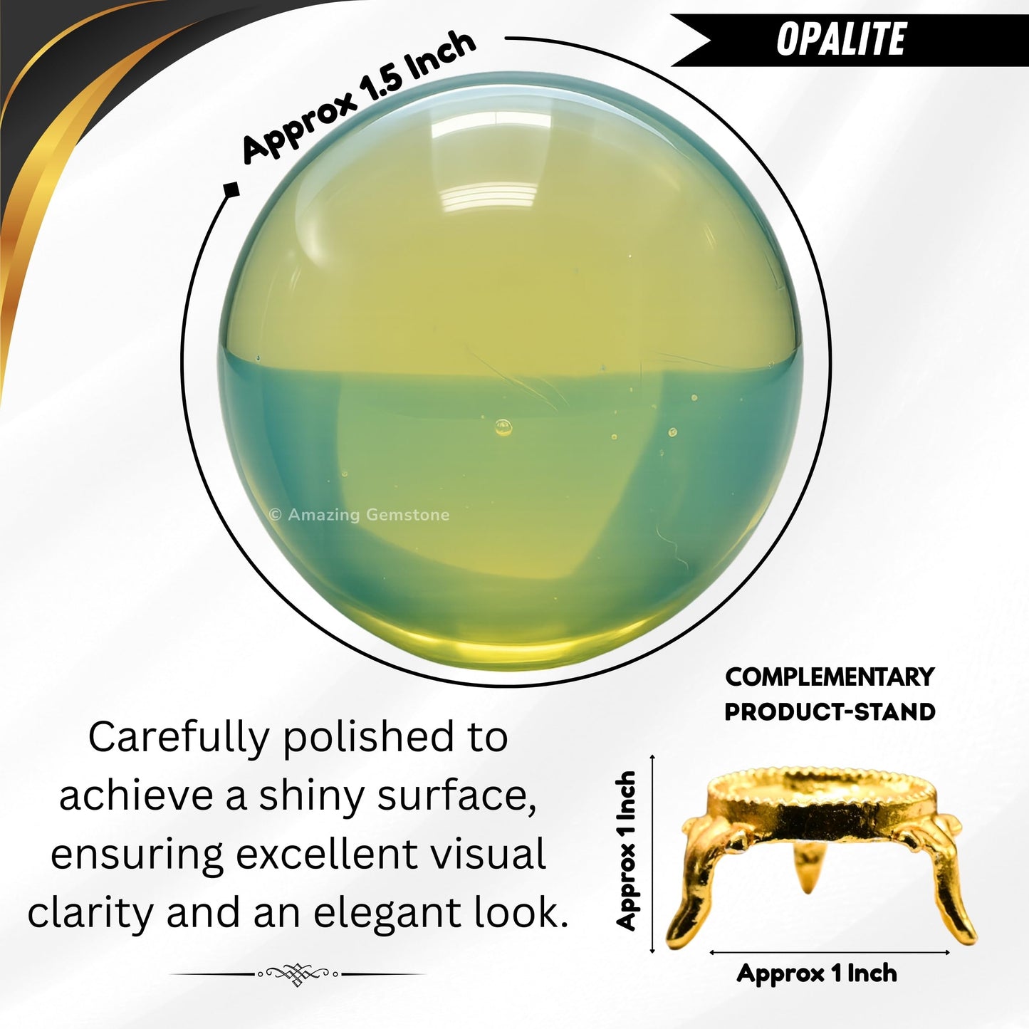 Amazing Gemstone Opalite Crystal Ball with Stand - 1.5" Inches Crystal Sphere Meditation Balls for Witchcraft and Decorative Balls