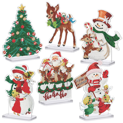 Moucuny 6 Pcs Christmas Diamond Painting Desktop Ornament Art Sign Set Diamond Painting Kits Christmas Tree Snowman Tabletop Rhinestone Signs DIY Kits Gift for Adults Acrylic Paint Xmas Decoration