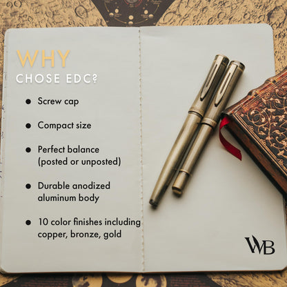 Wordsworth and Black Fountain Pen Mini EDC: Luxury Bronze Heavy Pocket Pen, Medium Nib, 6 Ink Cartridges, Ink Converter, Travel Refillable Writing Pen Gift Set, Men & Women