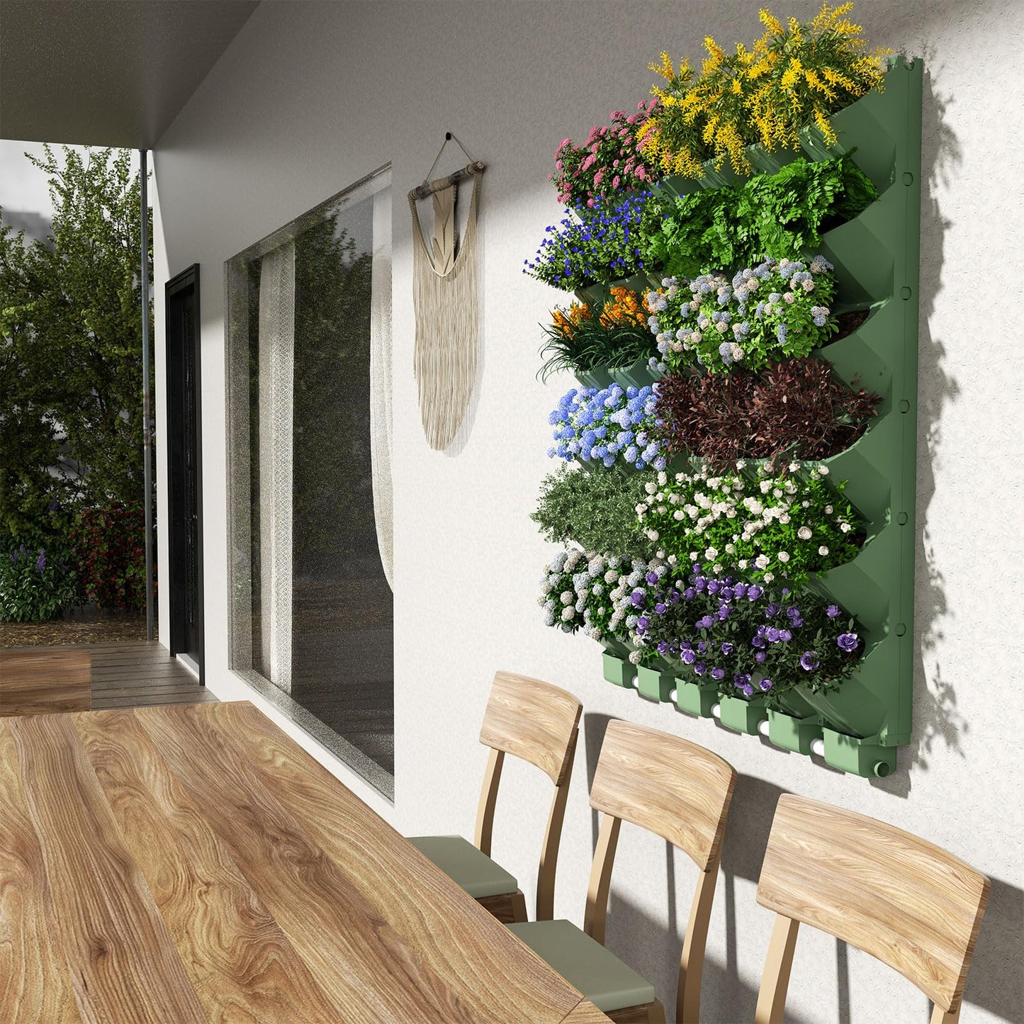 ZIAERKOR Self Watering Wall Mounted Vertical Planter, 36 Pots Wall Planter Indoor Vertical Living Green Plant Wall Easy Installation (Green with Timing System)