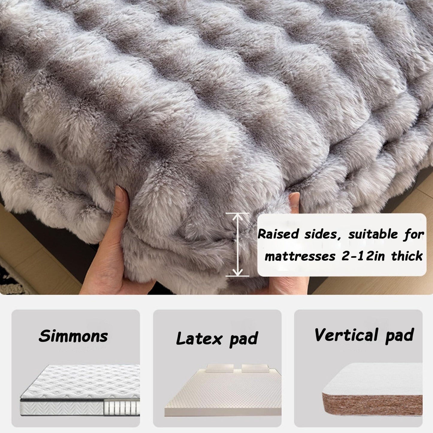Elastic Bed Sheets, Milk Velvet Fitted Sheet, Winter Warm Mattress Cover, Faux Rabbit Fur Fitted Sheets, Fluffy Mattress Protector Bedspread, Machine Washable and Non-Fade(A,2 Pillowcases)