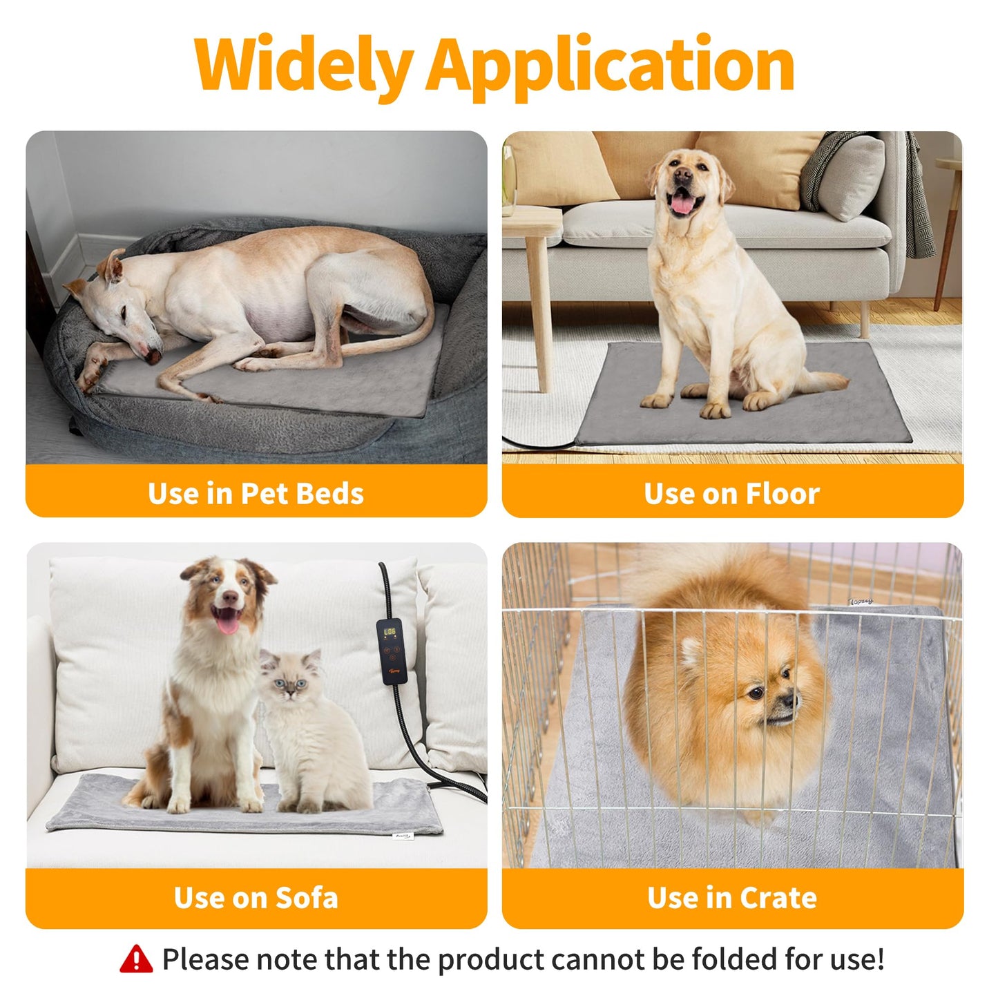 Toozey Cat Heat Pad Electric 45 * 40 cm, 4 Adjustable Timer & 6 Adjustable Temperature, Safe Pet Heating Pad Mat with Crystal Velvet Cover, Waterproof, Ideal for Whelping/Puppy/Dogs and Cats, S