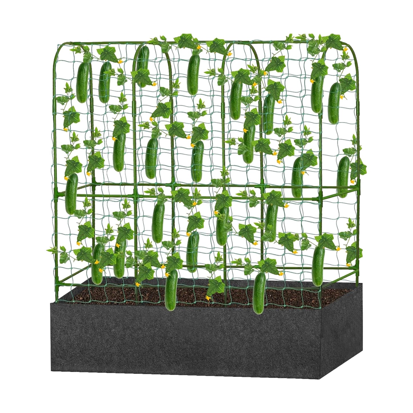 GENMOUS Garden Trellis for Climbing Plants, Cucumber Trellis with Grow Bag, 65 X 50 Inch Large Metal Trellis for Climbing Raised Bed Vegetable Outdoor