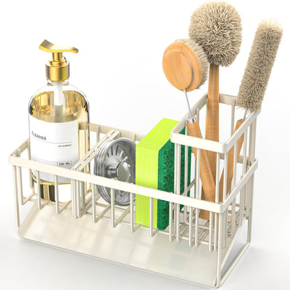 Cisily Kitchen Sink Caddy Organzier with High Brush Holder, Sponge Holder for Sink, 304 Rustproof Stainless, Kitchen Countertop Soap Dispenser Organizer, Kitchen Decor and Accessories
