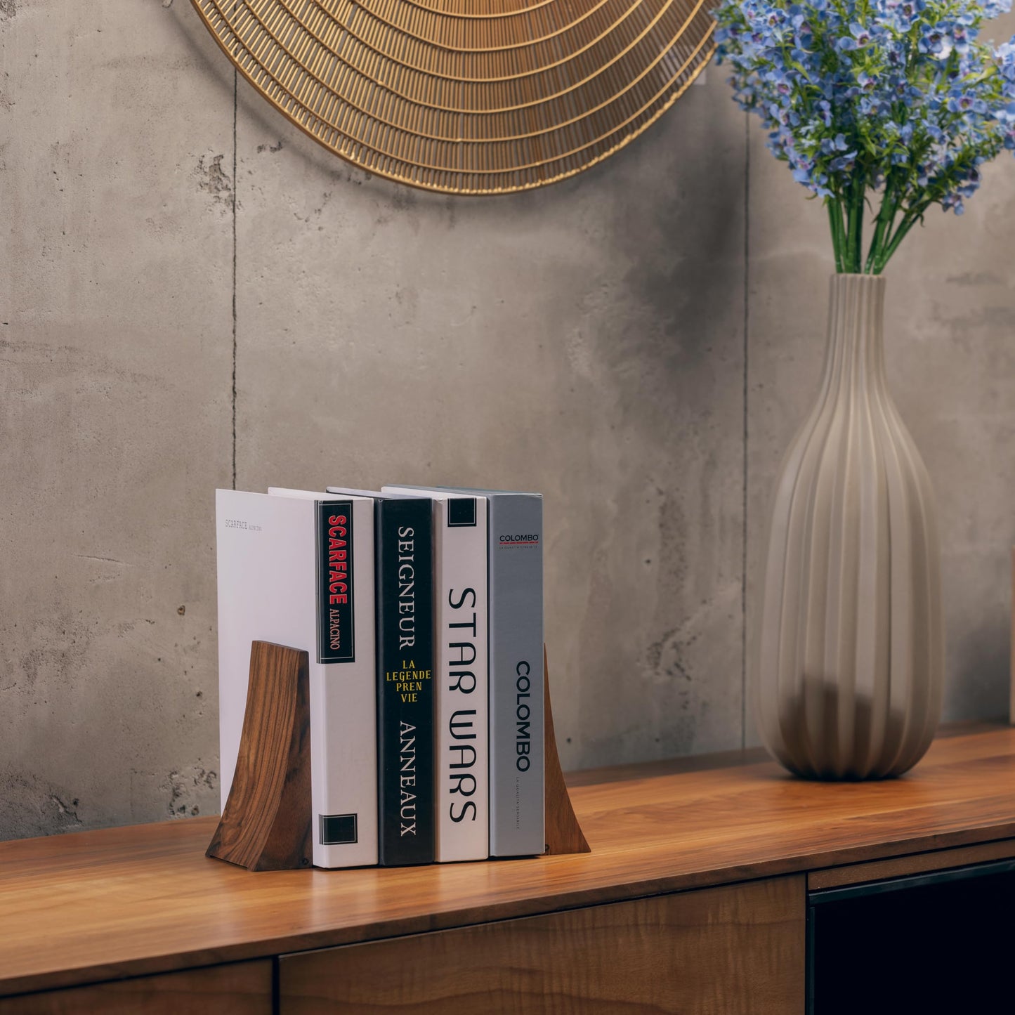 TILISMA Bookends for Heavy Books – Walnut Wood Book Ends for Shelves – Heavy Duty Bookends to Hold Books – Decorative Book Ends for Home Library – Wooden Bookend for Shelf - Bookshelf Accessories