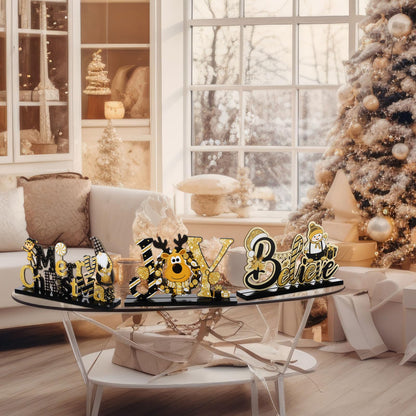 Blulu 3 Pcs Christmas Decorations Indoor Centerpieces for Tables Tabletop Wooden Sign Snowman Farmhouse Centerpieces for Christmas Xmas Holiday Party Indoor Decor(Gold)