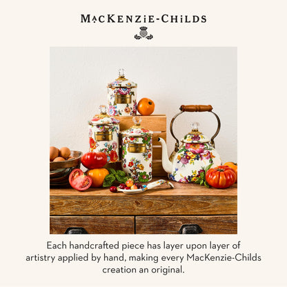 MACKENZIE-CHILDS Enamel Canister, Versatile Kitchen Storage Container for Flour and Sugar, Large, 64-Ounce Capacity, White Flower Market
