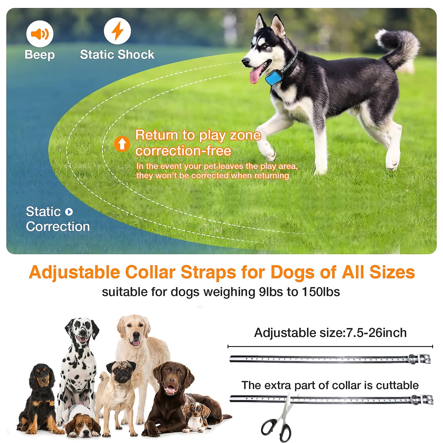 ZZWD Electric Fence for Dogs, Upgraded Underground Above Ground Electric Dog Fence Pet Containment System with Waterproof Rechargeable Training Collar (for 2 Dogs)