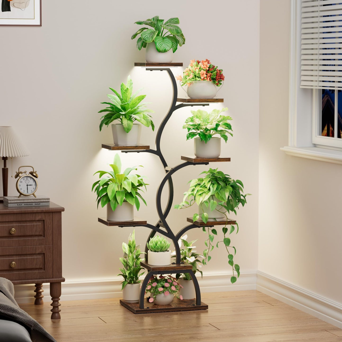 EVAWOO Plant Stand Indoor with Grow Light - 8 Tiered Plant Shelf Indoor, Corner Plant Stand, 49" Tall Plant Shelf with Lights for Indoor Growing, Lighted Flower Holder for Living Room, Balcony, Black