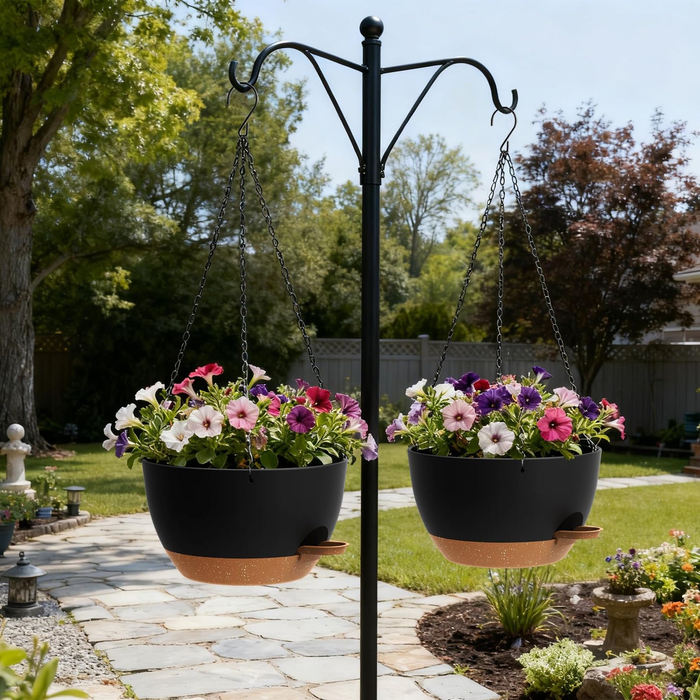 UOUZ 13 Inch 2 Pack Large Self Watering Hanging Planters for Indoor Outdoor Plants, Hanging Plant Pots with Removable 50 Oz Reservoir, Plastic Hanging Basket for Window Porch Garden, Black with Brown