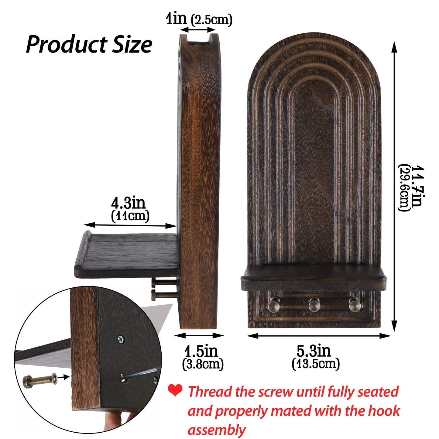 3-in-1 Wooden Wall Organizer - Planter Vase + Candle Sconces + Hooks (No Dried Flower)- Farmhouse Hanging Decor Boho Wall Art for Indoor Plants Artificial Eucalyptus for Living Room Bedroom Brown