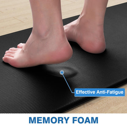 StepRite Kitchen Mats, 2PCS Kitchen Rugs, Cushioned Anti Fatigue Kitchen Mats for Floor, Non-Slip Standing Desk Mat, Waterproof Kitchen Rug Set for Kitchen, Floor, Office, 17.3"x30"+17.3"x47", Black