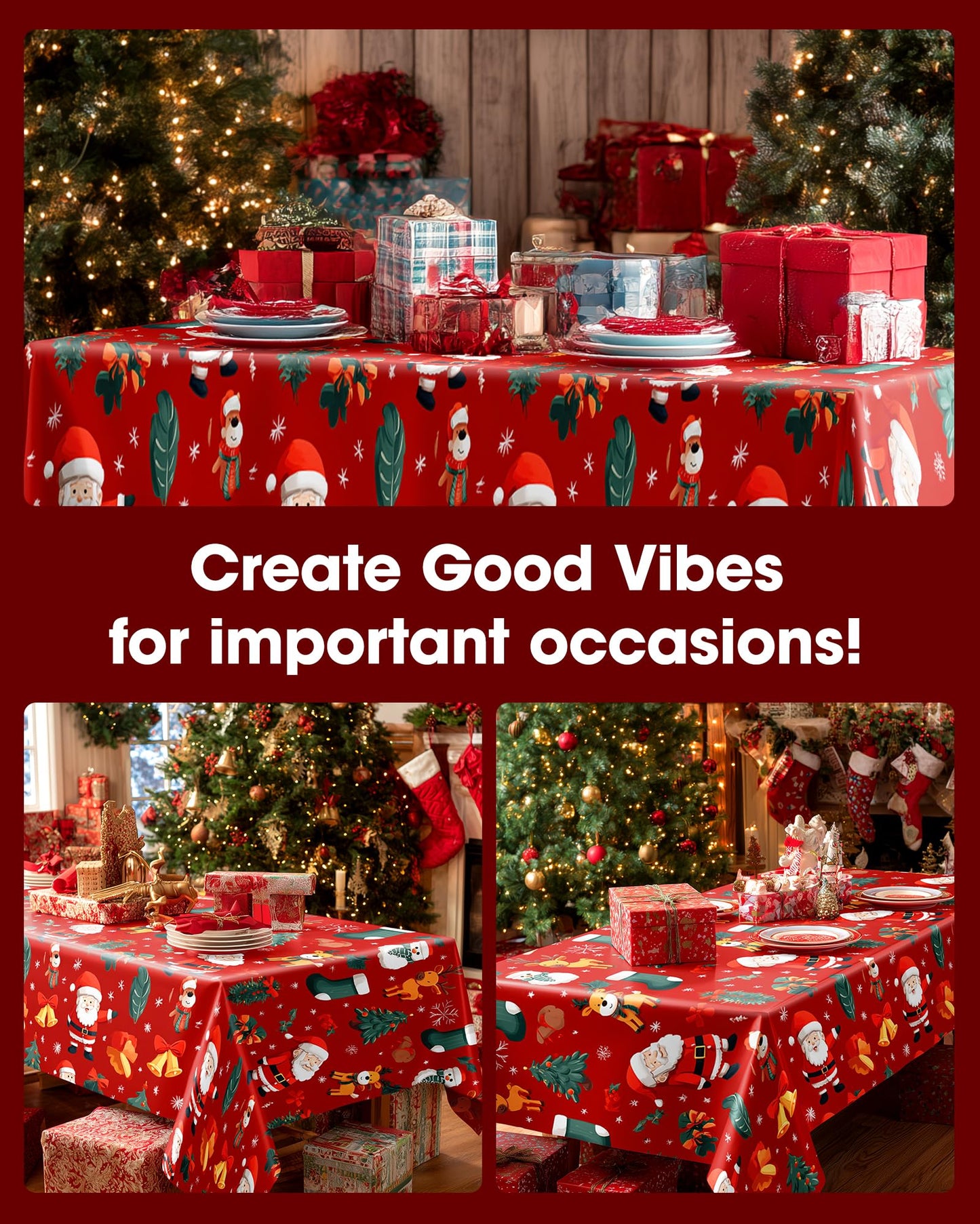 Pureegg Plastic Table Cloth Disposable 10 Pack, 54 x 108 Inch Table Cloths for Parties, Decorative Tablecloths for Rectangle Tables, Christmas Tablecloth Plastic, Leakproof & Sturdy, Christmas Red