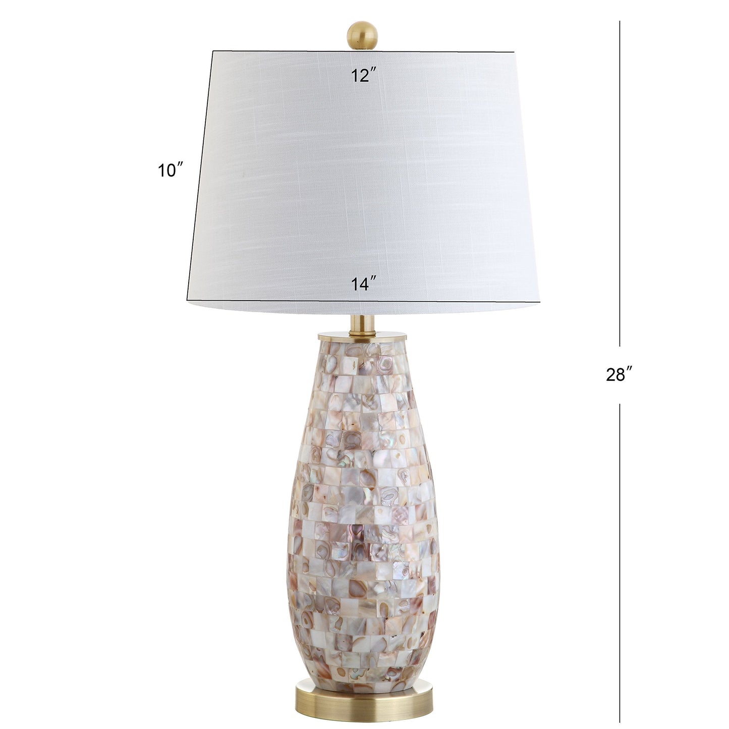 JONATHAN Y 28" Natural Mosaic Seashell Table Lamp, Coastal Contemporary Resin Lamp for Living Room Bedroom, White Linen Shade, Brass Gold Accents, LED Bulb Included JYL4005A
