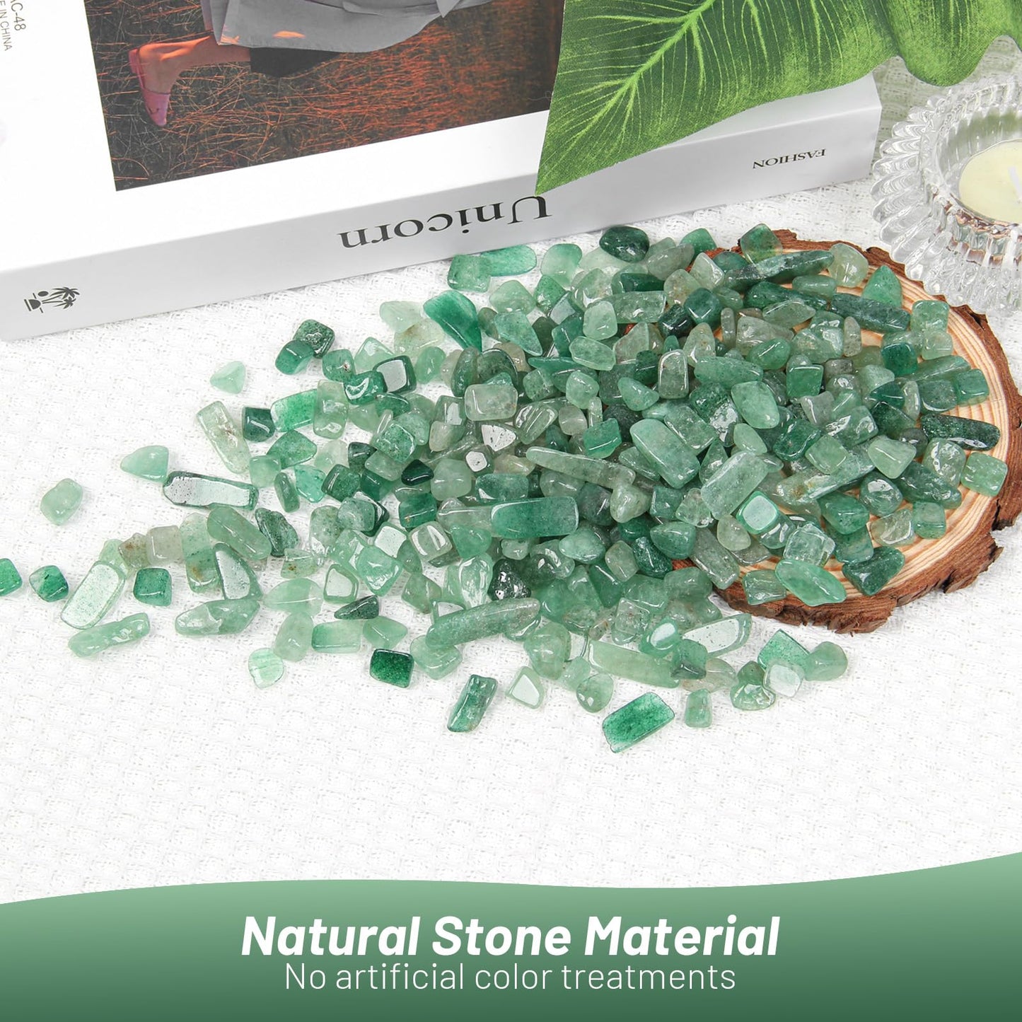 1.1lb Natural Crushed Green Strawberry Quartz Crystal Tumbled Chips-Healing Crystals Chips Bulk, Crushed Crystal Gemstones for Crafts, Beautiful Package for Gift(Green Strawberry Quartz)
