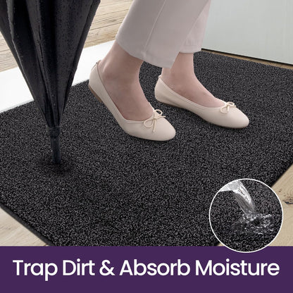 DEXI Dirt Trapper Door Mat Indoor, Non-slip Doormats Inside, Machine Washable, Super Absorbent Entrance Mats Soft Floor Carpet Rug, 50 x 80 cm, Black-Grey