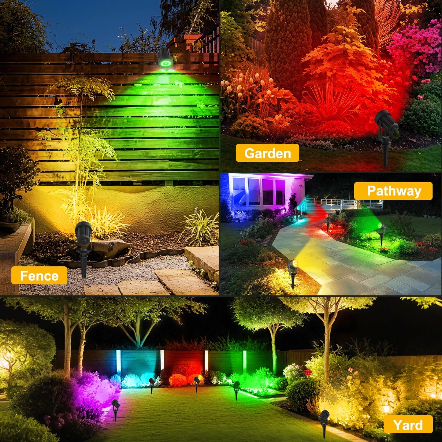 T-SUNUS RGB Solar Spot Lights Christmas Outdoor 6-in-1, Color Changing Landscape Spotlights Pond Lighting Waterproof IP65 9.8ft Cable for Tree Patio Pathway Yard Garden Wall Flag Halloween Holiday