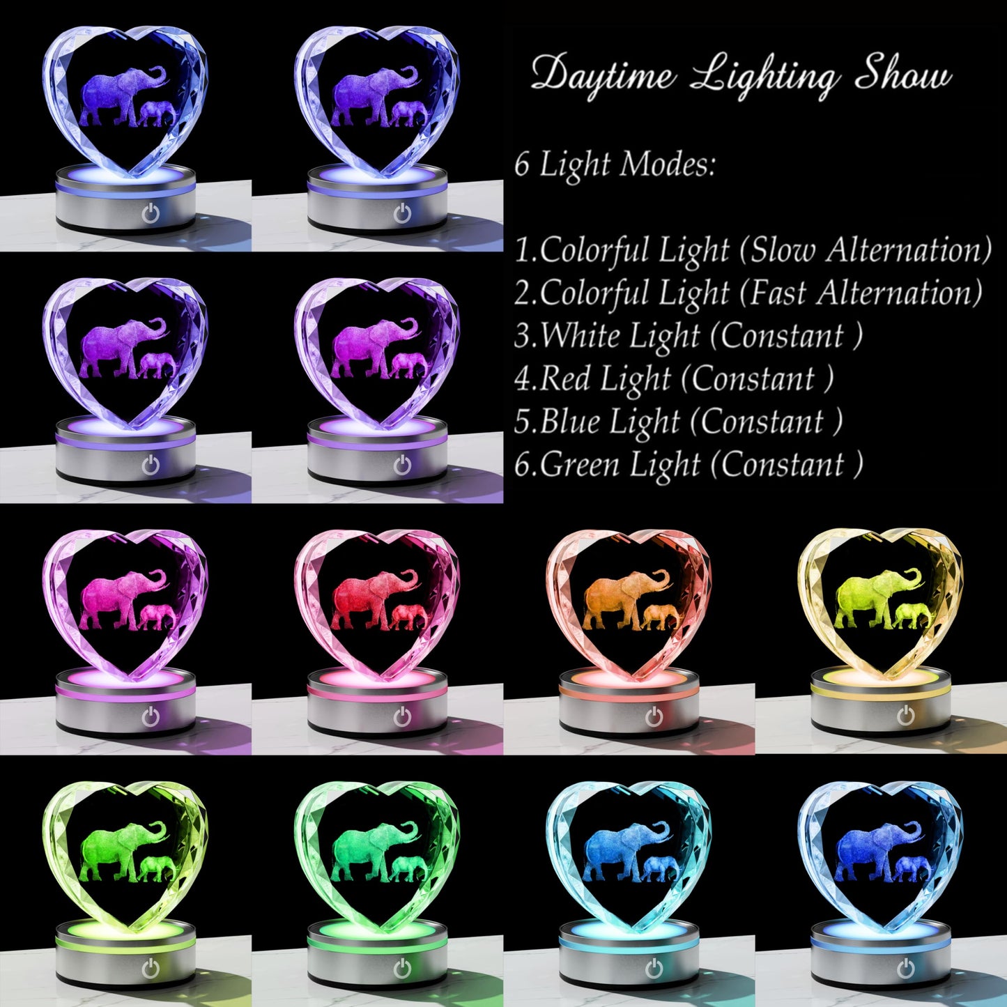 Qianwei Elephant Gifts for Women 3D Crystal Heart - Laser Elephant Decor Glass Animals Elephants Gifts Figurines Statue Stuff for Room Decorations Night Light