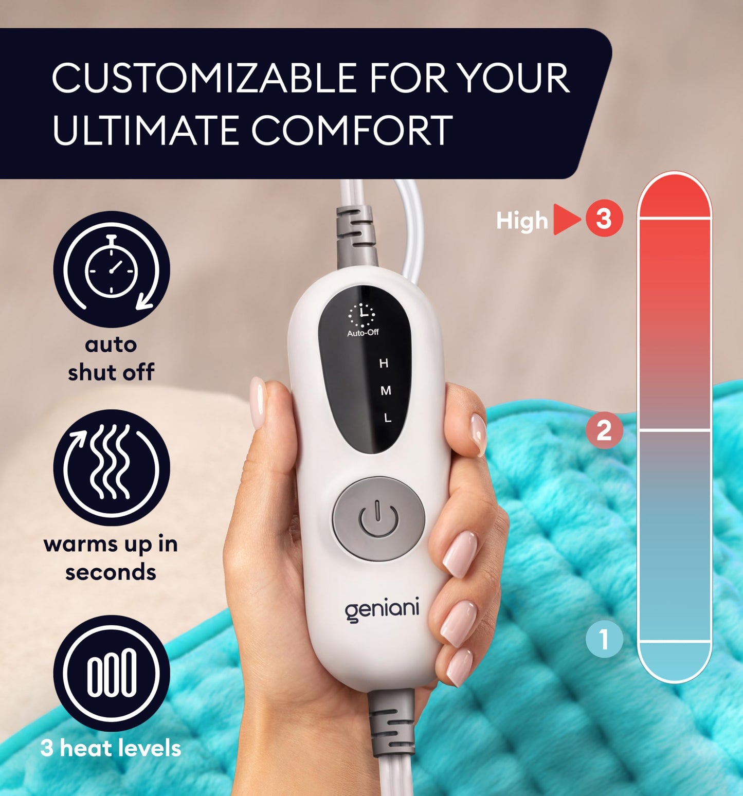 GENIANI Electric Throw - XL Electric Heating Pad for Back Pain & Cramps Relief, Birthday for Women Men Auto Shut Off, Machine Washable, Heat Pad for Neck & Shoulder, 12×24", Tabby Gray