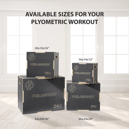 Philosophy Gym 3-in-1 Non-Slip Wooden Plyo Box - 20" x 18" x 16", Wood Plyometric Jump Box for Home Gym, HIIT, Step-Ups, and Strength Training - Gray