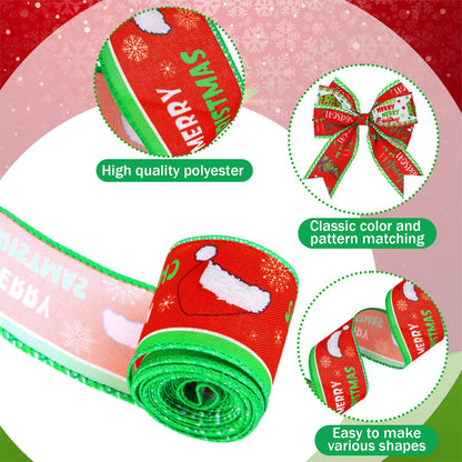 Chunful 12 Rolls Green Christmas Wired Edge Ribbon 2 Inch 60 Yards Red and Green Strip Dot Burlap Ribbon Crafts Fabric Decorative for Gift Wrapping Hair Bow Sewing Wreath Supplies