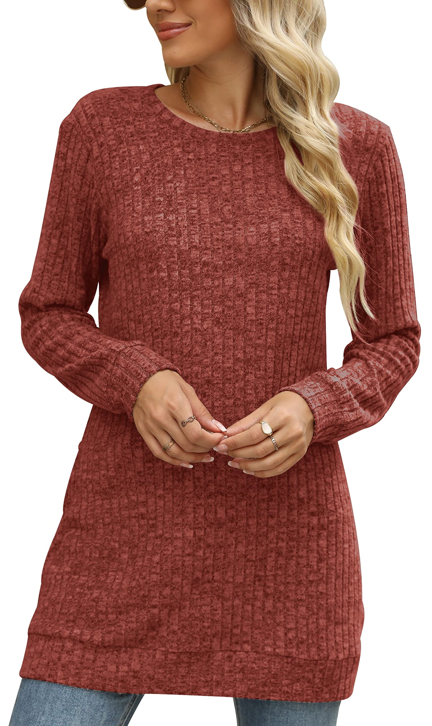 Sweaters for Women Long Sleeve Crewneck Sweatshirt Loose Casual Tunic Tops