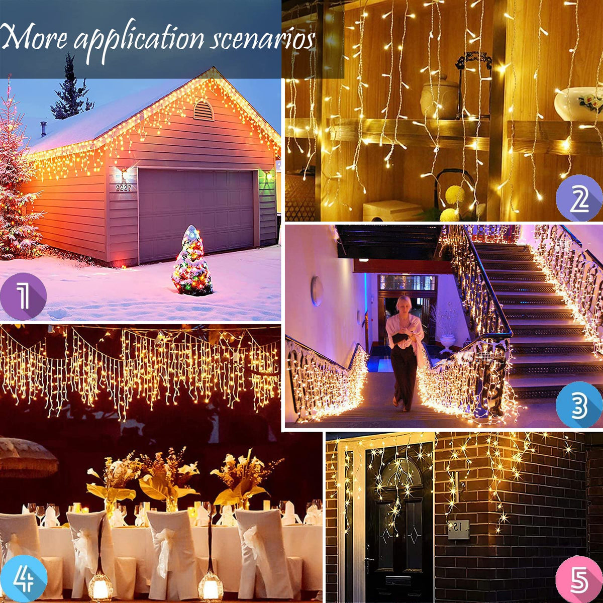 BLOFUN LED Lamps Outdoor Icicle Lights, 32.8 ft 400 LED - 8 Modes Curtain String Lights for Indoor/Outdoor, Wedding, Party, Holiday